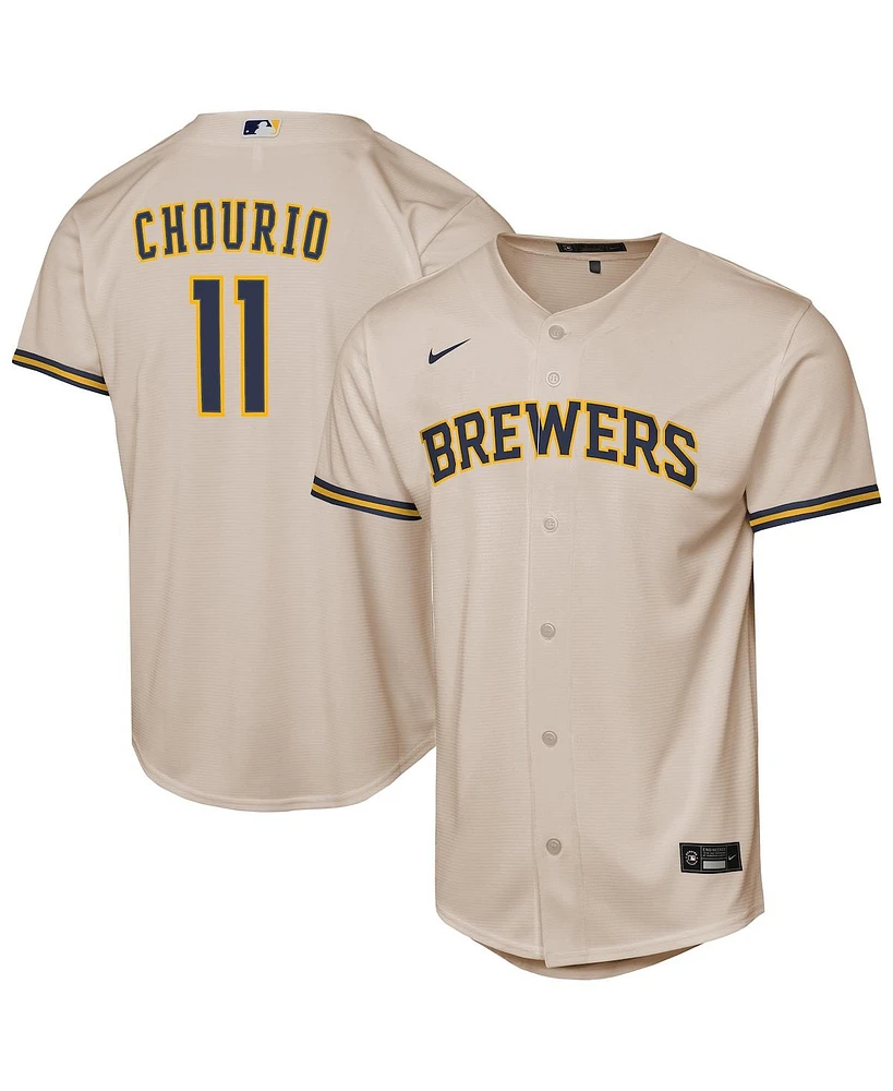 Nike Big Boys and Girls Jackson Chourio Cream Milwaukee Brewers Home Replica Player Jersey