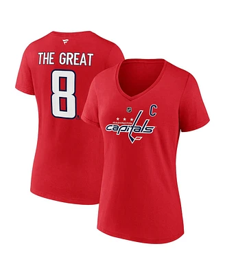 Fanatics Women's Alexander Ovechkin Athletic Red Washington Capitals Nhl All-Time Leading Goal Scorer The Great 8 Name Number V-Neck T-Shirt