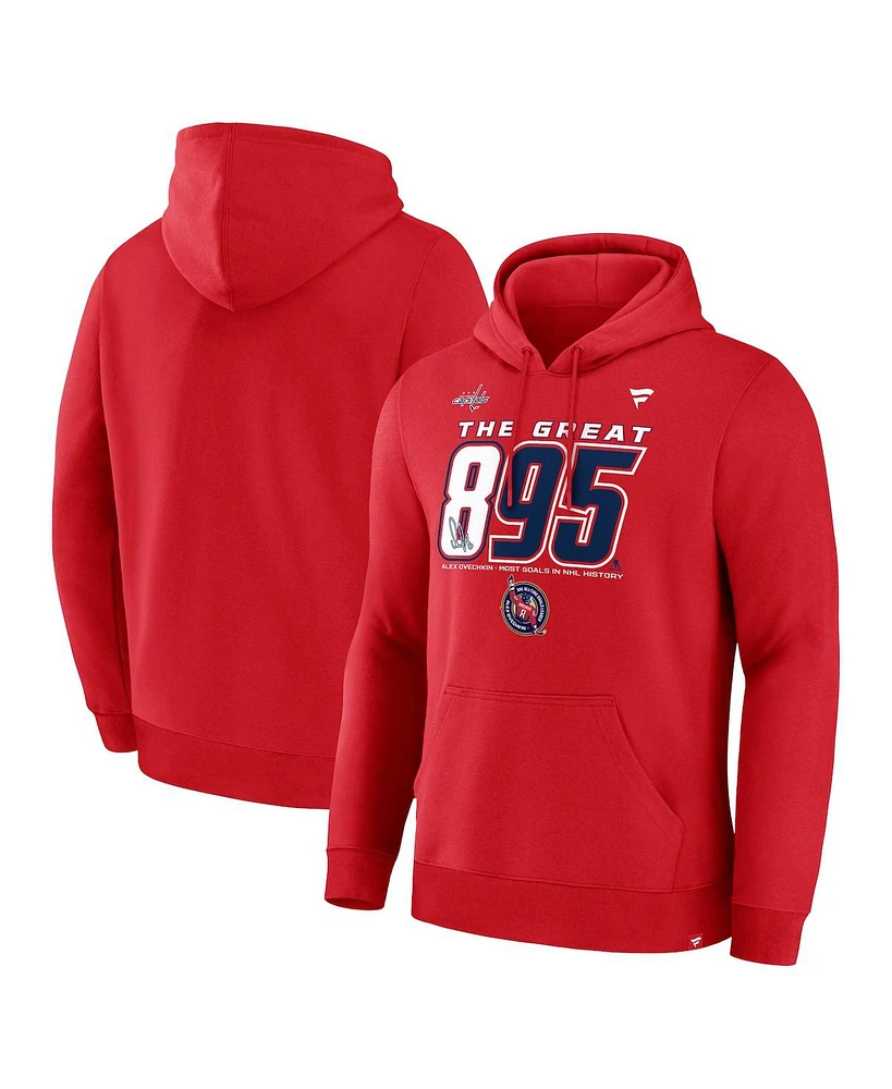 Fanatics Men's Alexander Ovechkin Athletic Red Washington Capitals Nhl All-Time Leading Goal Scorer The Great 895 Pullover Hoodie