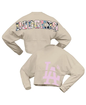 Fanatics Women's Cream Los Angeles Dodgers Floral Preppy Cropped Long Sleeve T-Shirt