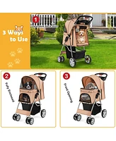 Folding Dog Stroller for Small Medium Dogs Cats Puppy, 4 Lockable Wheels Cat Stroller Pet Travel Carrier Strolling Cart, Safety Belt, Removable Liner