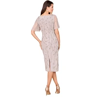 Lara Women's Beaded Midi Dress with Cape Sleeves