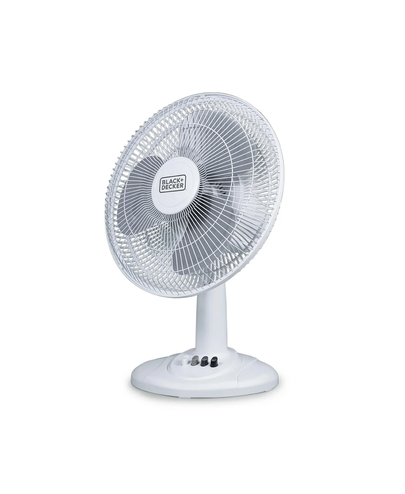 Black+Decker Desk Fan for Home and Office, 12” Fan with 3 Speed Settings, Oscillating Portable Fan for Office Desk, Table Top and Kitchen Table