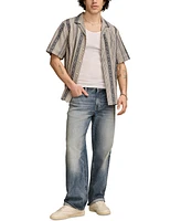 Lucky Brand Men's Relaxed Fit Short Sleeve Textured Striped Button-Front Camp Shirt