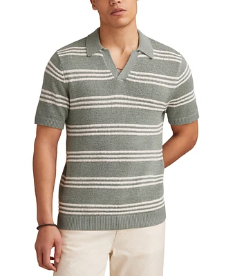 Lucky Brand Men's Short Sleeve Knit Striped Open Collar Polo Shirt