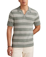 Lucky Brand Men's Short Sleeve Knit Striped Open Collar Polo Shirt