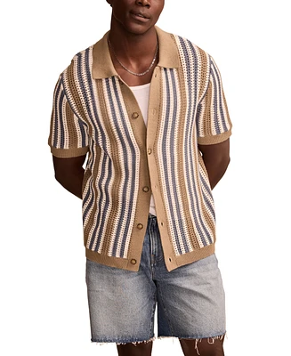 Lucky Brand Men's Short Sleeve Striped Cardigan Sweater
