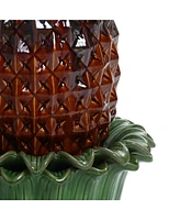 LuxenHome Pineapple Ceramic Indoor/Outdoor 17.1-In Tall Tabletop Fountain, Green Top