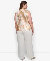 Dkny Plus Printed Cowlneck Sleeveless Blouse