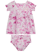 Guess Baby Girls 2-Piece Puff Sleeve Printed Dress and Coordinating Bloomer Set
