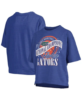 Pressbox Women's Royal Florida Gators 2025 Ncaa Men's Basketball National Champions World Ball Motley Crew Oversized Slub T-Shirt