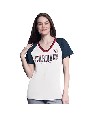 G-iii 4Her by Carl Banks Women's White/Navy Cleveland Guardians Ball Park Raglan V-Neck T-Shirt