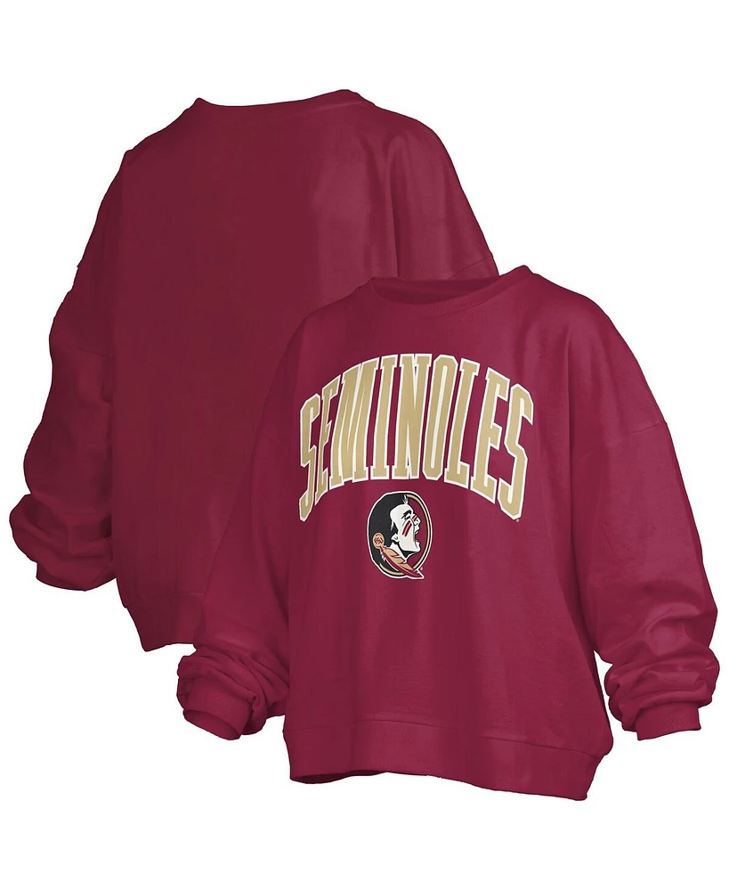 Pressbox Women's Garnet Florida State Seminoles Janise Arch Over Logo Waist Length Oversized Pullover Sweatshirt