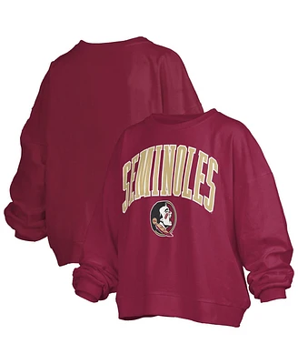 Pressbox Women's Garnet Florida State Seminoles Janise Arch Over Logo Waist Length Oversized Pullover Sweatshirt