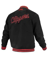 Fisll Men's and Women's Black La Clippers Logo Man Shadow Collection Full-Snap Varsity Jacket