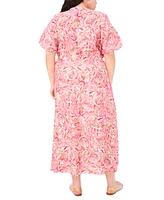 Vince Camuto Plus Split Neck Puff Slv Maxi Dress W Waist Tie