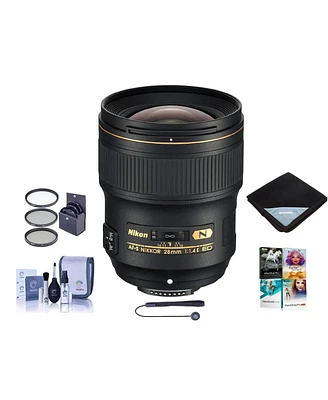 Nikon 28mm f/1.4E Af-s Nikkor Lens, Bundle with ProOptic 77mm Filter Kit, Cleaning Kit, Lens Wrap, Lens Cap Tether, Pc Software Kit