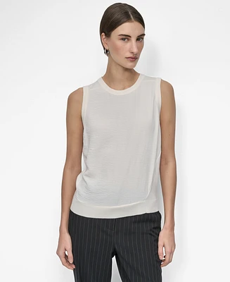 Dkny Women's Mixed-Media Crewneck Sleeveless Sweater