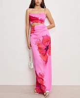Good American Women's Satin Placed-Floral Maxi Skirt