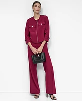 Dkny Women's Zip-Front Collarless Cropped Jacket