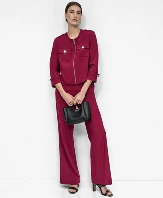 Dkny Womens Zip Front Cropped Jacket High Rise Flared Leg Pants