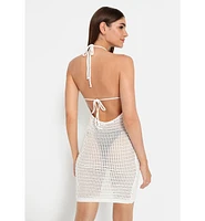 Lscn by Lascana Women's Halter Neck Crochet Cover up Beach Dress