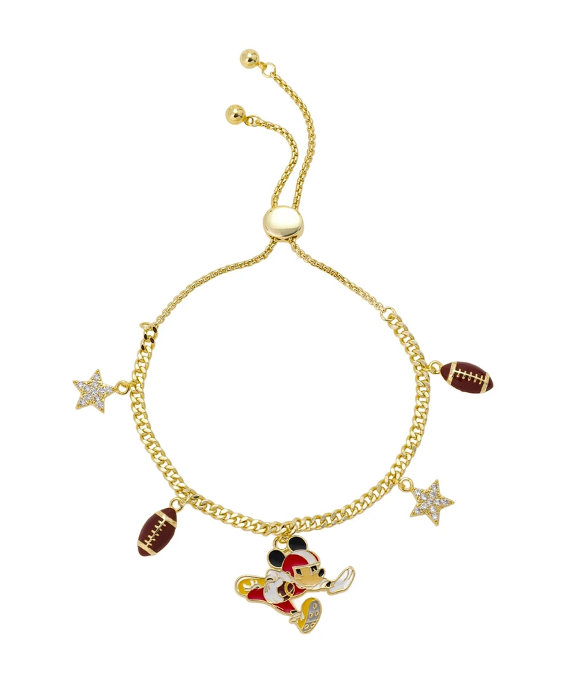 Disney Cubic Zirconcia Mickey Mouse Football Charm Bolo Bracelet