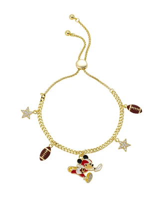 Disney Cubic Zirconcia Mickey Mouse Football Charm Bolo Bracelet