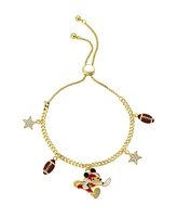 Disney Cubic Zirconcia Mickey Mouse Football Charm Bolo Bracelet