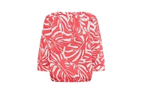 Olsen Women's Boat Neck Palm Statement Blouse