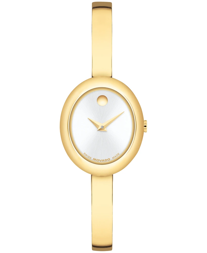 Movado Women's Museum Oval Bangle Swiss Quartz Yellow Pvd Watch, 22 x 26mm