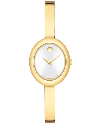 Movado Women's Museum Oval Bangle Swiss Quartz Yellow Pvd Watch, 22 x 26mm