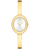 Movado Women's Museum Oval Bangle Swiss Quartz Yellow Pvd Watch, 22 x 26mm