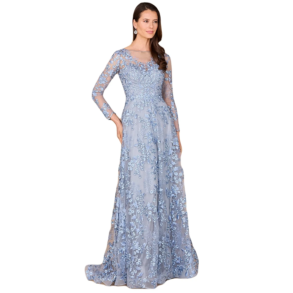 Lara Women's Illusion Neckline, Long Sleeves Gown