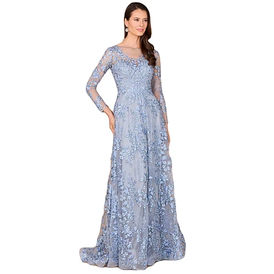 Lara Women's Illusion Neckline, Long Sleeves Gown