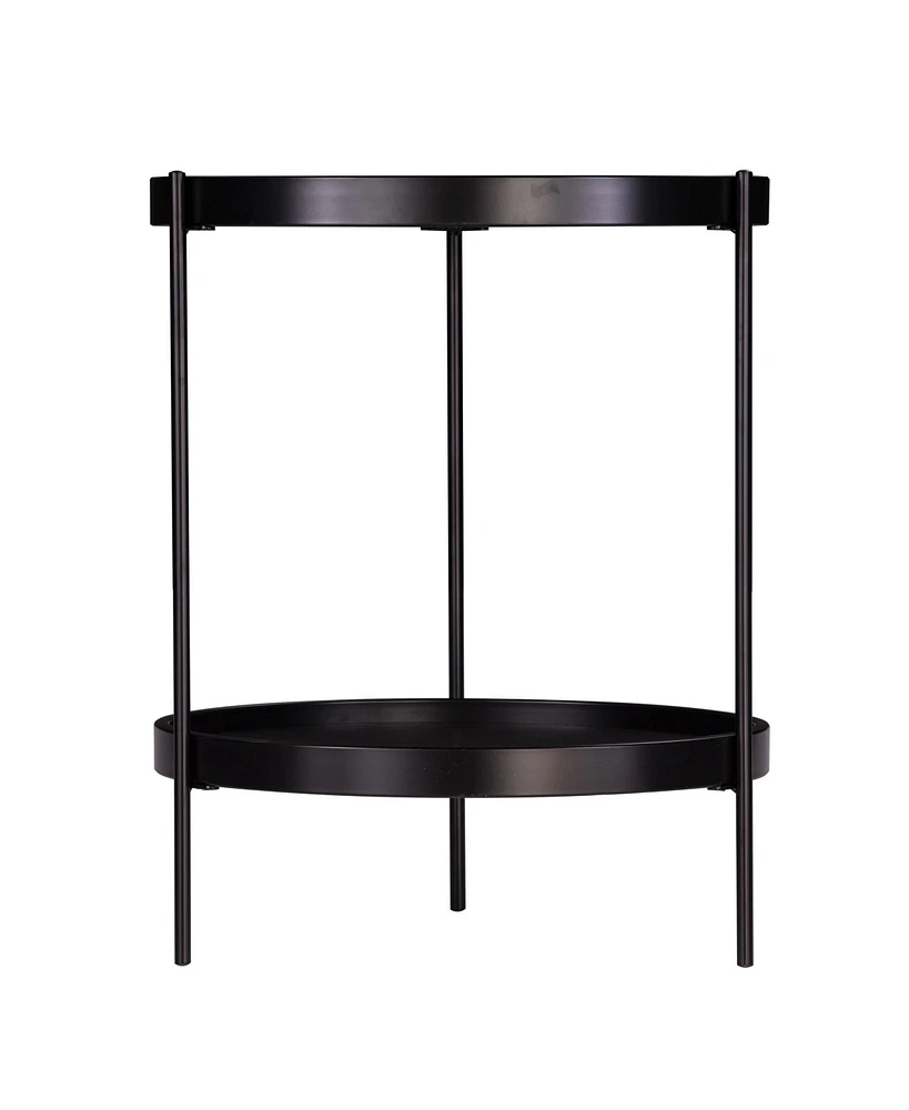 24" Black Manufactured Wood And Iron Round End Table With Shelf