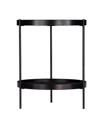 24" Black Manufactured Wood And Iron Round End Table With Shelf