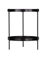24" Black Manufactured Wood And Iron Round End Table With Shelf