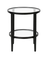 Industrial Steel Round End Table with Shelf – Modern Side Table for Living Room
