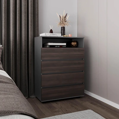 Trevose Dresser, 4 Drawers, 1 Shelf, Matt Gray / Dark Oak