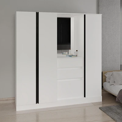 Deseret Armoire, 4 Doors, 2 Drawers, 4 Shelves, 1 Mirror, White