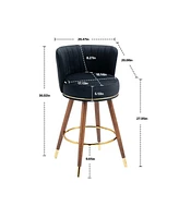 Set of 2 Upholstered Bar Stools with Solid Wood Legs and Footrest Fixed Height 360 Degree Swivel Counter Chairs for Kitchen Island Dining or Lounge Ar
