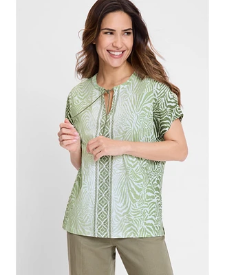 Olsen Women's Multi-Print Tie Neck T-Shirt