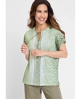 Olsen Women's Multi-Print Tie Neck T-Shirt