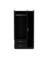 Sebree Armoire Wardrove 71", 4 Doors, Hanging Rod, 3 Cabinets, 6 Shelves, White