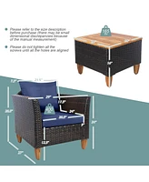 Gymax 3PCS Patio Furniture Set Conversation Bistro Set w/ Acacia Wood & Cushions Navy