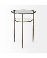 Glass and Metal Round End Table with Lower Shelf for Living Room