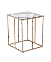 24" Champagne Glass And Iron Square End Table