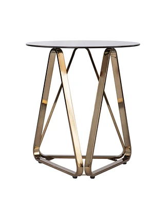 24" Champagne Glass And Iron Round End Table