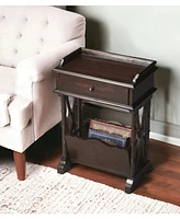 24" Black Solid and Manufactured Wood End Table With Drawer And Shelf With Magazine Holder